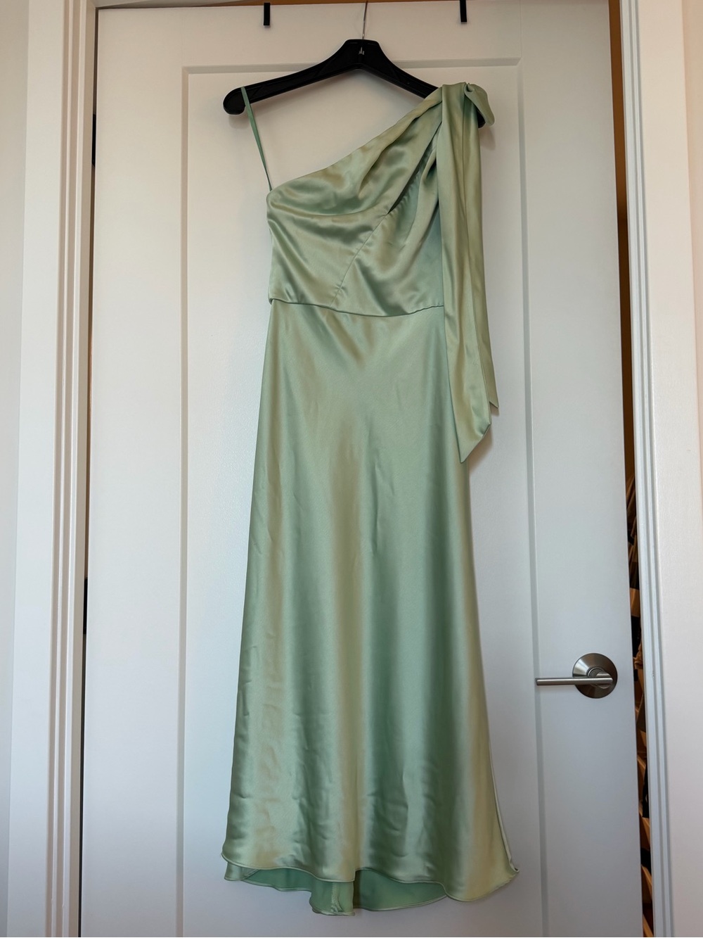 Amsale One-Shoulder Satin Dress in Sage